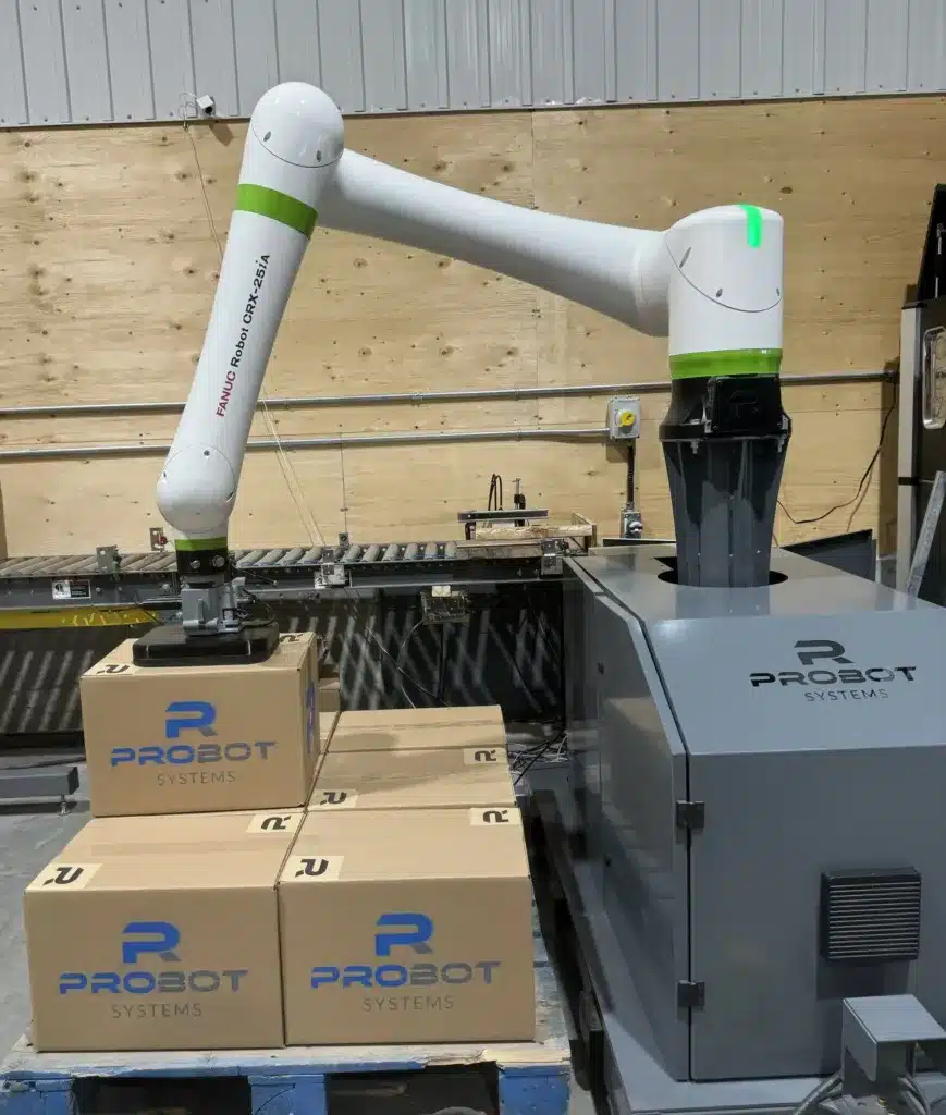 Probot's robot palletizer while palletizing
